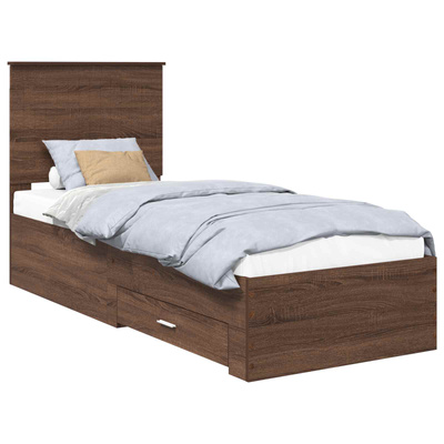 Ramka łóżka z szufladą Brązowy dąb i srebro 70 x 190 cm