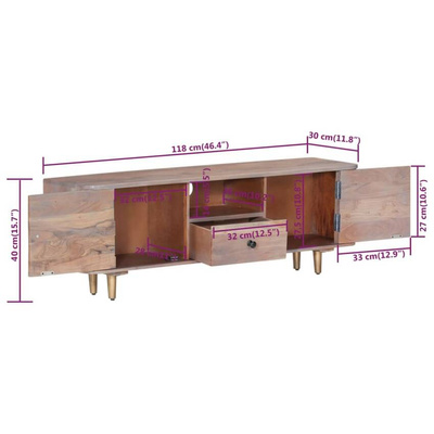 vidaXL Szafka pod TV, 118x30x40 cm, lite drewno akacjowe