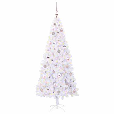 Sztuczna choinka z 300 diodami LED Biały 180 cm PVC i stal