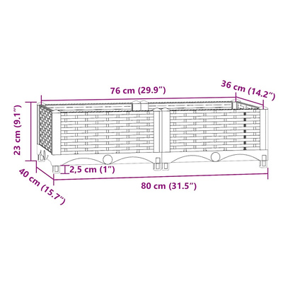Donica do podniesionej rabaty, 80x40x23 cm, polipropylen model standard