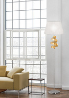Lampa podłogowa czrom / złoty abażur z tkaniny Denis Candellux 51-23506