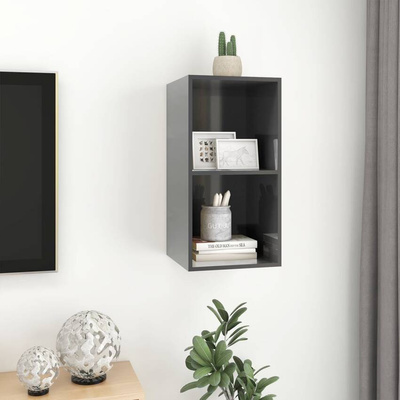 vidaXL Wisząca szafka pod TV, wysoki połysk, szara, 37x37x72 cm