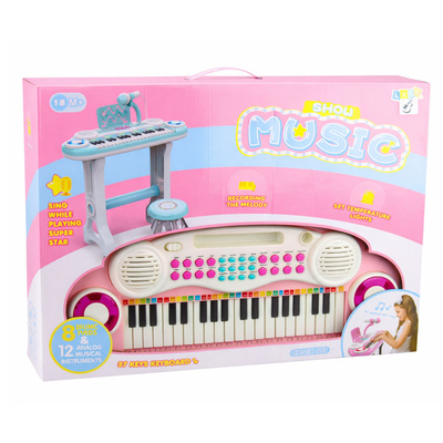 Pianinko Elektroniczne Organy Dla Dzieci Stołek Mikrofon MP3 Różowe