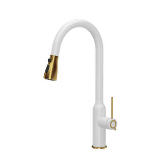 JESSICA Q LINE Pull out shower SteelQ snow white mat/Nano PVD złoty