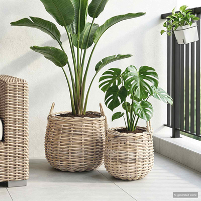 Kosz na rośliny 2 szt. Naturalna szarość Rattan Kubu
