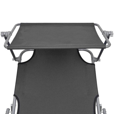 vidaXL Składany leżak z zadaszeniem, szary, aluminium