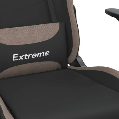 vidaXL Fotel gamingowy z podnóżkiem i masażem, czarno-taupe, tkanina