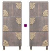 Highboard z półką Szary i złoto 40 x 33 x 110 cm Drewno z mango