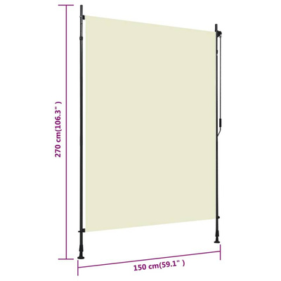 vidaXL Roleta zewnętrzna, 150x270 cm, kremowa