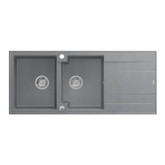 EVAN 121 GraniteQ zlewozmywak z syfonem Push To Open 2-komorowy z/o (1160x500x210; kom. 420x340) silver stone / elementy stalowe