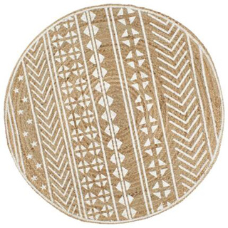 vidaXL Ręcznie wykonany dywanik, juta, biały nadruk, 90 cm