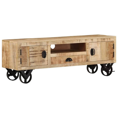 vidaXL Szafka pod TV na kółkach, 110x30x37 cm, surowe drewno mango