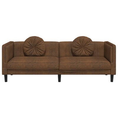 Sofa 3-os., brązowa, sztuczna skóra zamszowa