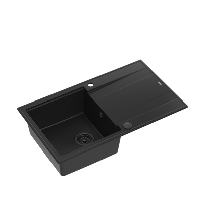 EVAN 111 GraniteQ zlewozmywak z syfonem Push 2 Open 1-komorowy z/o (860x500x210) pure carbon / elementy pure carbon
