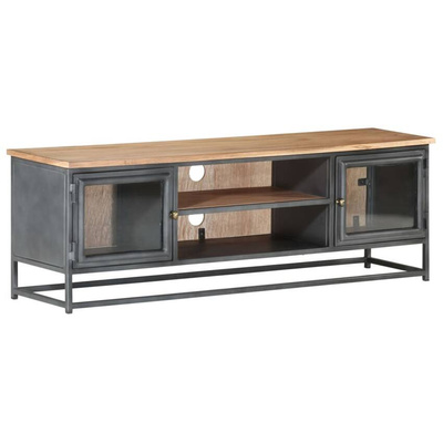 vidaXL Szafka pod TV, szara, 120x30x40 cm, lite drewno akacjowe i stal