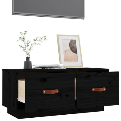 vidaXL Szafka pod TV, czarna, 80x34x35 cm, lite drewno sosnowe