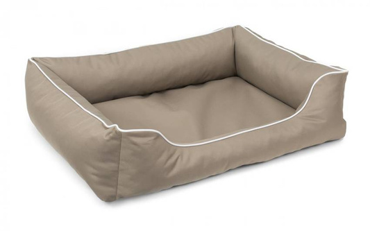 Legowisko dla psa Sofa Valencia Standard w kolorze beżowym z białym wykończeniem Rozmiar: XL - 120 x 90 cm - do samodzielnego złożenia
