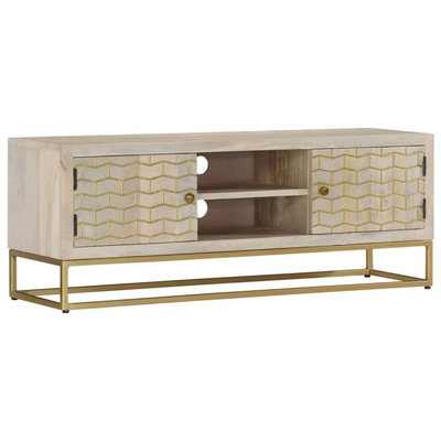 vidaXL Szafka pod TV, 110x30x40 cm, bielone drewno mango
