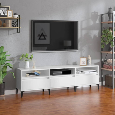 vidaXL Szafka pod TV, wysoki połysk, biała, 150x30x44,5 cm