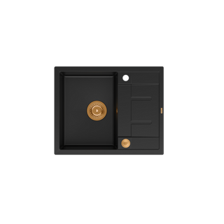 MORGAN 116 GraniteQ zlewozmywak pure carbon z syfonem Push To Open kol. miedziany 1-komorowy z/o + zaczepy 4 szt