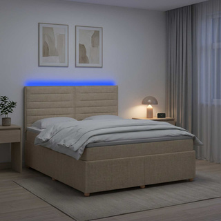 Łóżko z box spring LED z materacem kremowy 160 x 200 cm tkanina