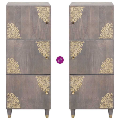 Highboard z półką Szary i złoto 40 x 33 x 110 cm Drewno z mango