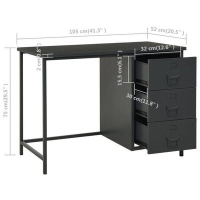 vidaXL Industrialne biurko z szufladami, antracyt, 105x52x75 cm, stal