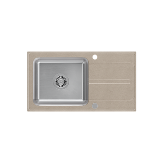 RALPH 111 Fusion GraniteQ river sand (beżowy) z komorą stalową (780x430x190) z syfonem manualnym i zaślepką