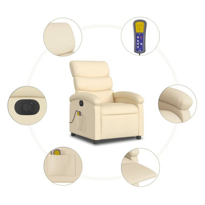 vidaXL Rozkładany fotel masujący, elektryczny, kremowy, tkanina wariant 6