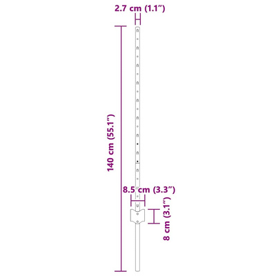 Wbudowany słupek ogrodzeniowy 11 szt. srebrny 140 cm