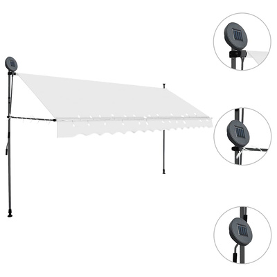vidaXL Ręcznie zwijana markiza z LED, 350 cm, kremowa