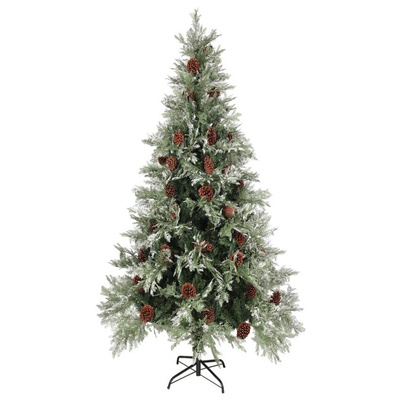 vidaXL Choinka z szyszkami, zielono-biała, 225 cm, PVC i PE
