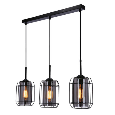Jonera lampa wisząca czarny 3x40 E27 klosz dymiony 33-08435