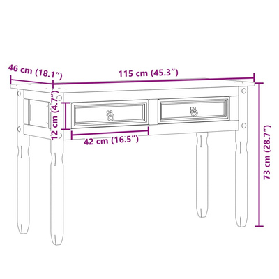Stolik konsolowy Corona, 115x46x73 cm, lite drewno sosnowe