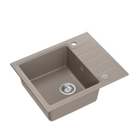 Zlewozmywak granitowy PETER 116 – jednokomorowy, wpuszczany, soft taupe/elementy stalowe, Quadron