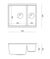 QUADRON | LOGAN 150 | granitowy zlewozmywak kuchenny CZARNY mat + ZŁOTO PVD | wymiary: 56 x 46 x 22 cm | 1,5-komorowy podwieszany | podbudowa szafki od: 60 cm