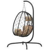 vidaXL Wiszące krzesło kokon z poduszką, kolor taupe, rattan PE i stal