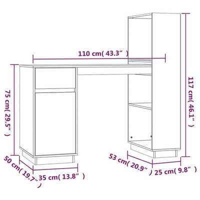 vidaXL Biurko, 110x50x75 cm, lite drewno sosnowe