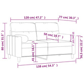 2-osobowa sofa z poduszkami, jasnoszara, 120 cm, tkanina