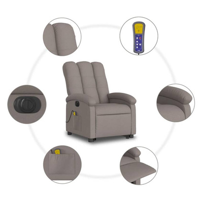 vidaXL Podnoszony fotel masujący, elektryczny, rozkładany, kolor taupe wariant 8