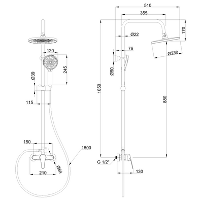 Deszczownia z baterią natryskową kalymnos chrom AU-28-001-V Invena