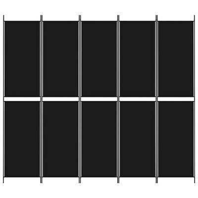Parawan 5-panelowy, czarny, 250x220 cm, tkanina
