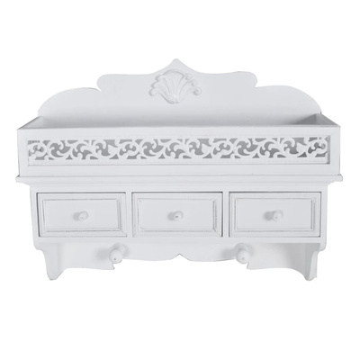 Półka ścienna z trzema szufladami i dwoma wieszakami