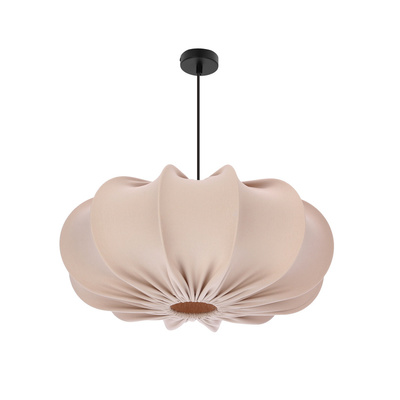 Lampa wisząca CAFEE' skandynawska z abażurem beżowym frappe 52 cm - minimalistyczne oświetlenie sufitowe w stylu japandi E27