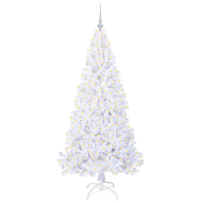 Sztuczna choinka z 300 diodami LED Biały 180 cm PVC i stal