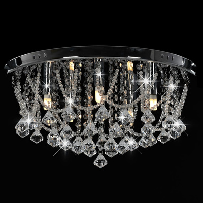 Lampa sufitowa z kryształkami i koralikami, srebrna, okrągła