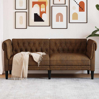 Sofa Chesterfield, dwuosobowa, brązowa, obita tkaniną