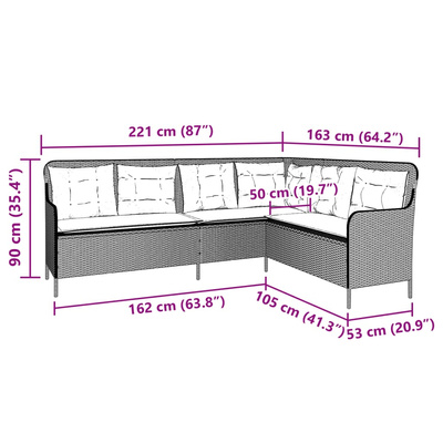 Narożna sofa ogrodowa z poduszkami, brązowa, polirattan
