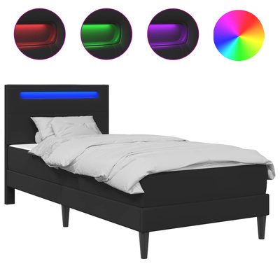 Ramka łóżka z paskami LED Czarny 90 x 200 cm Ekoskóra