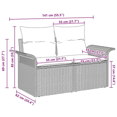 Sofa Ogrodowa z poduszką Szary 141 x 62 x 69cm polirattan